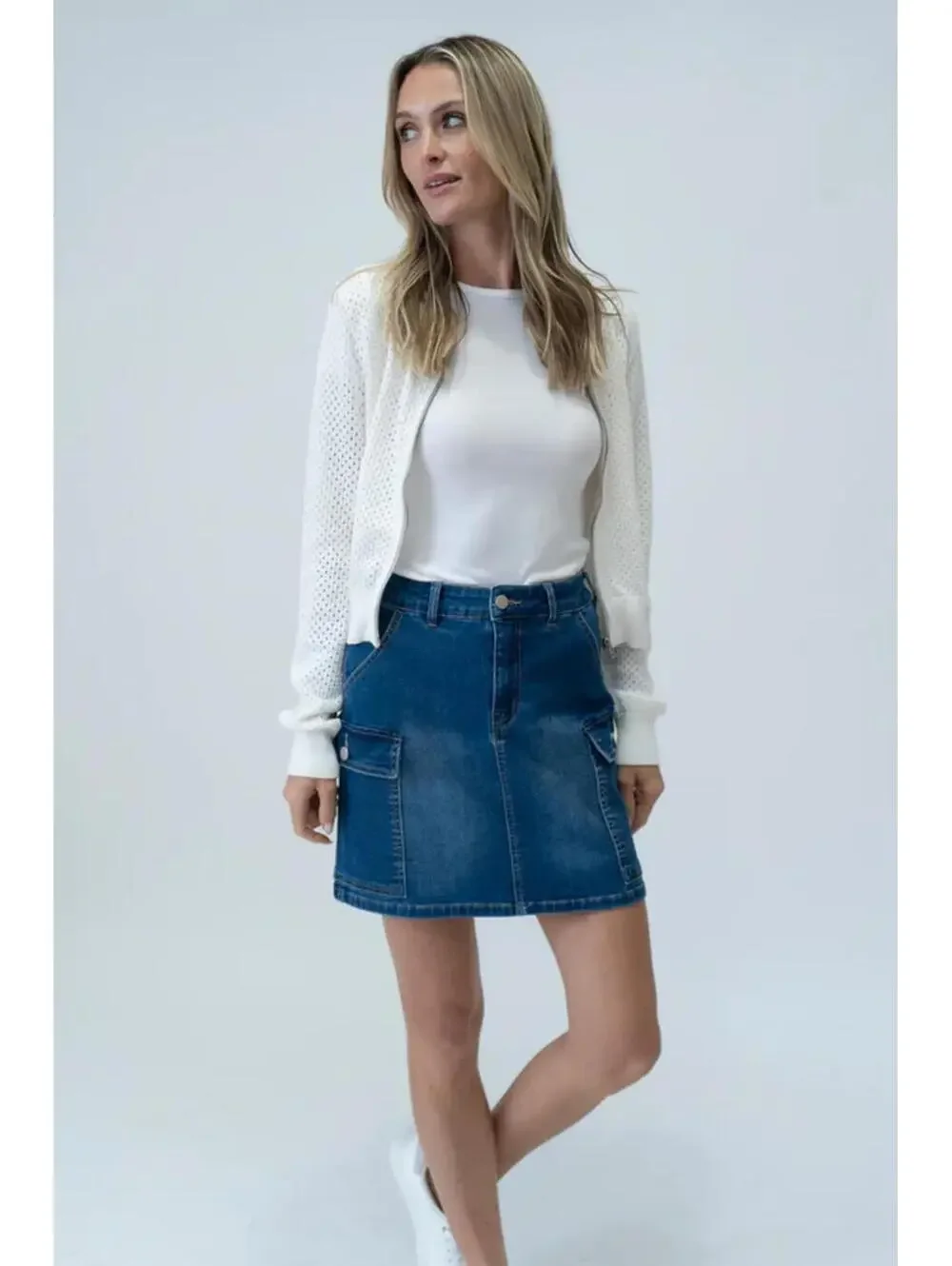 NWT Six Fifty Kyra Cargo Denim Mini Skirt Dark Wash Size XS - Picture 4 of 9